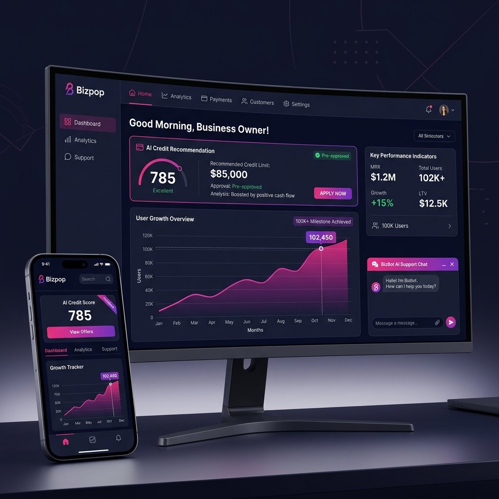 Bizpop AI Fintech recommendation platform UI dashboard